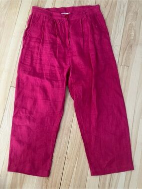 Mes Demoiselles Raspberry-Pink Button Front Linen Pants